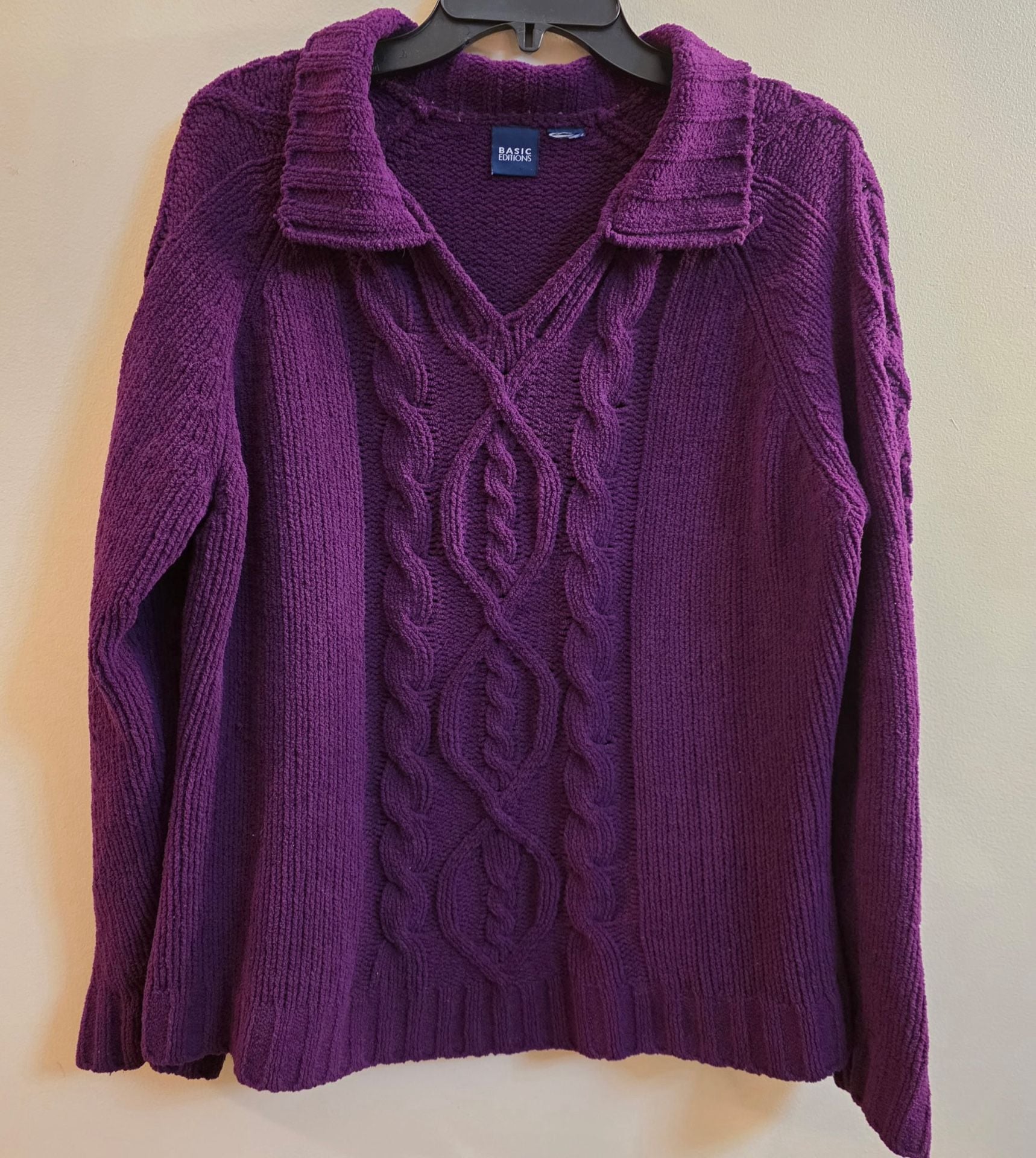 Basic Editions Cable Knit Sweater Purple Collar Pullover 2