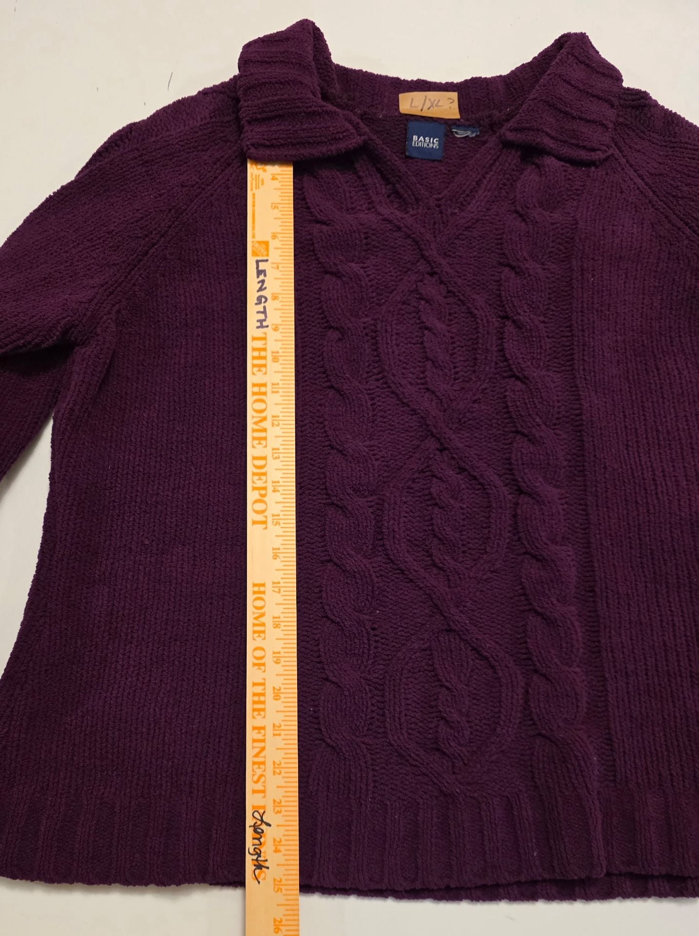Basic Editions Cable Knit Sweater Purple Collar Pullover 6
