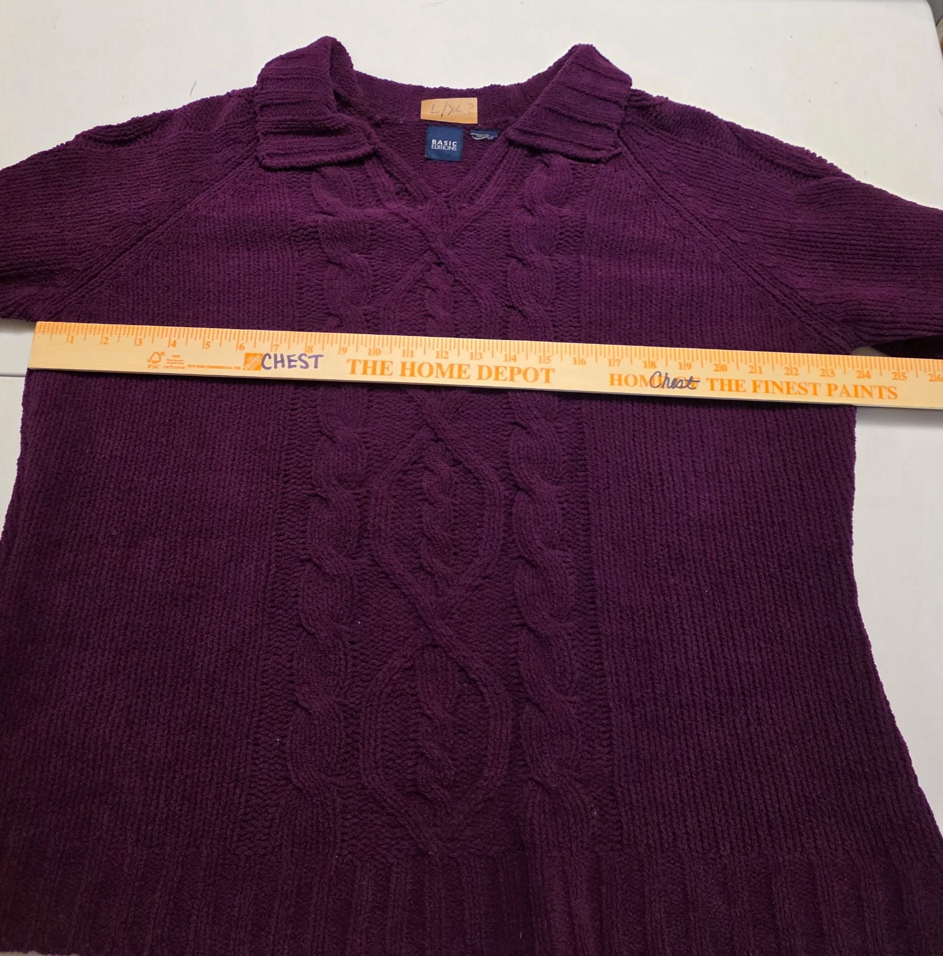 Basic Editions Cable Knit Sweater Purple Collar Pullover 8