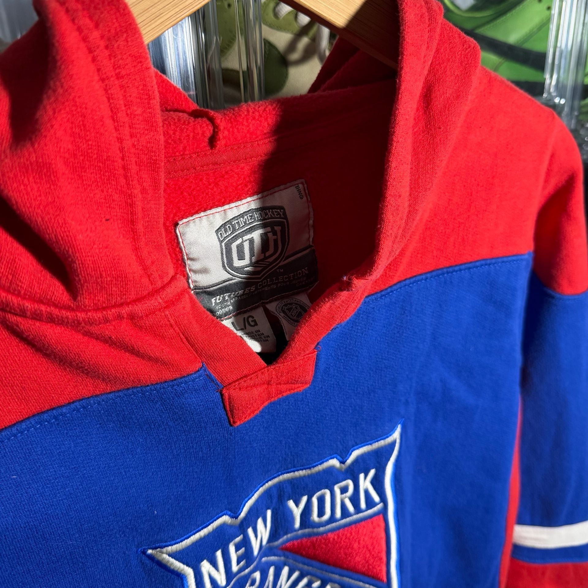 Old Time Hockey New York Rangers Hoodie Size L/G Youth Red Blue Lacer Sweatshirt 3