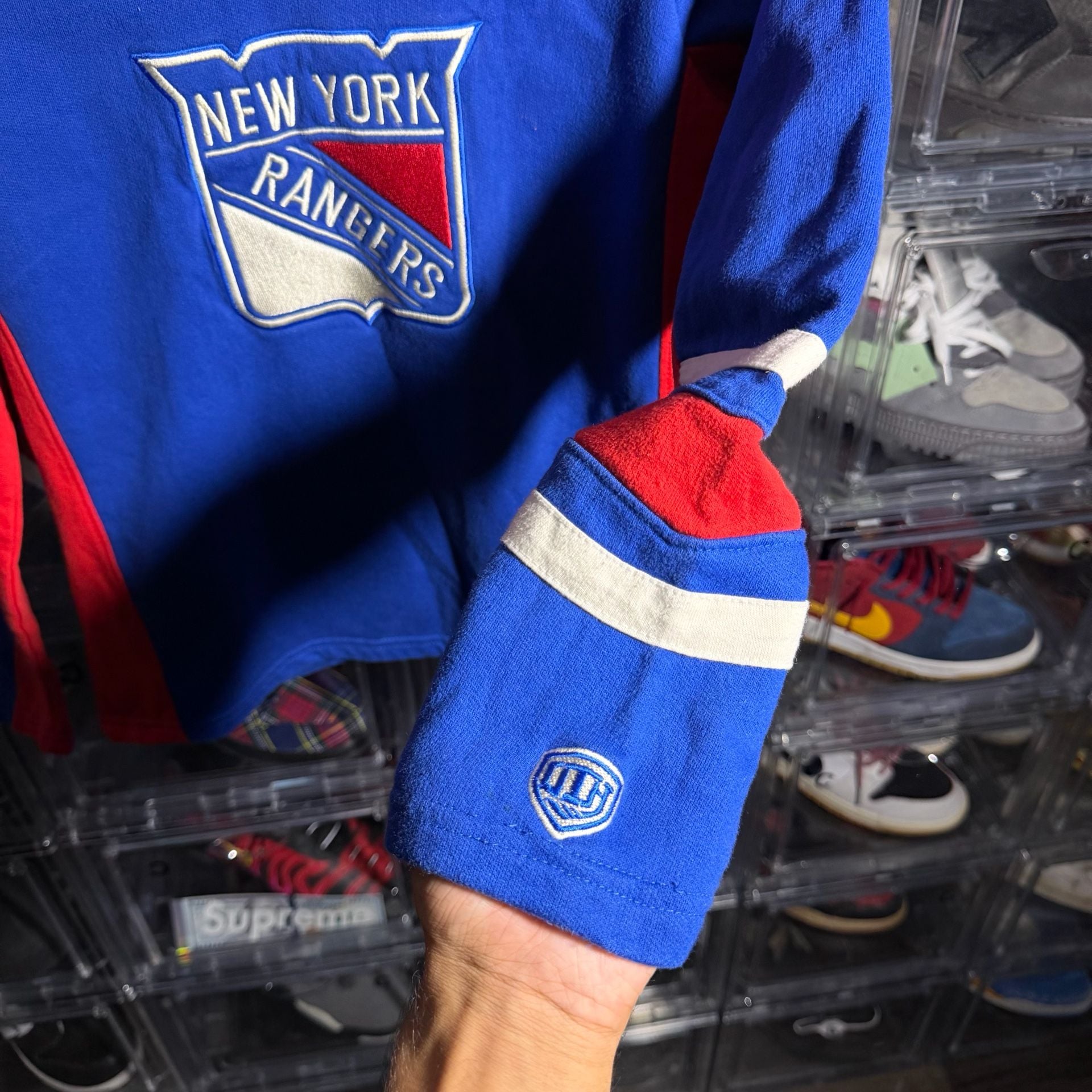Old Time Hockey New York Rangers Hoodie Size L/G Youth Red Blue Lacer Sweatshirt 4