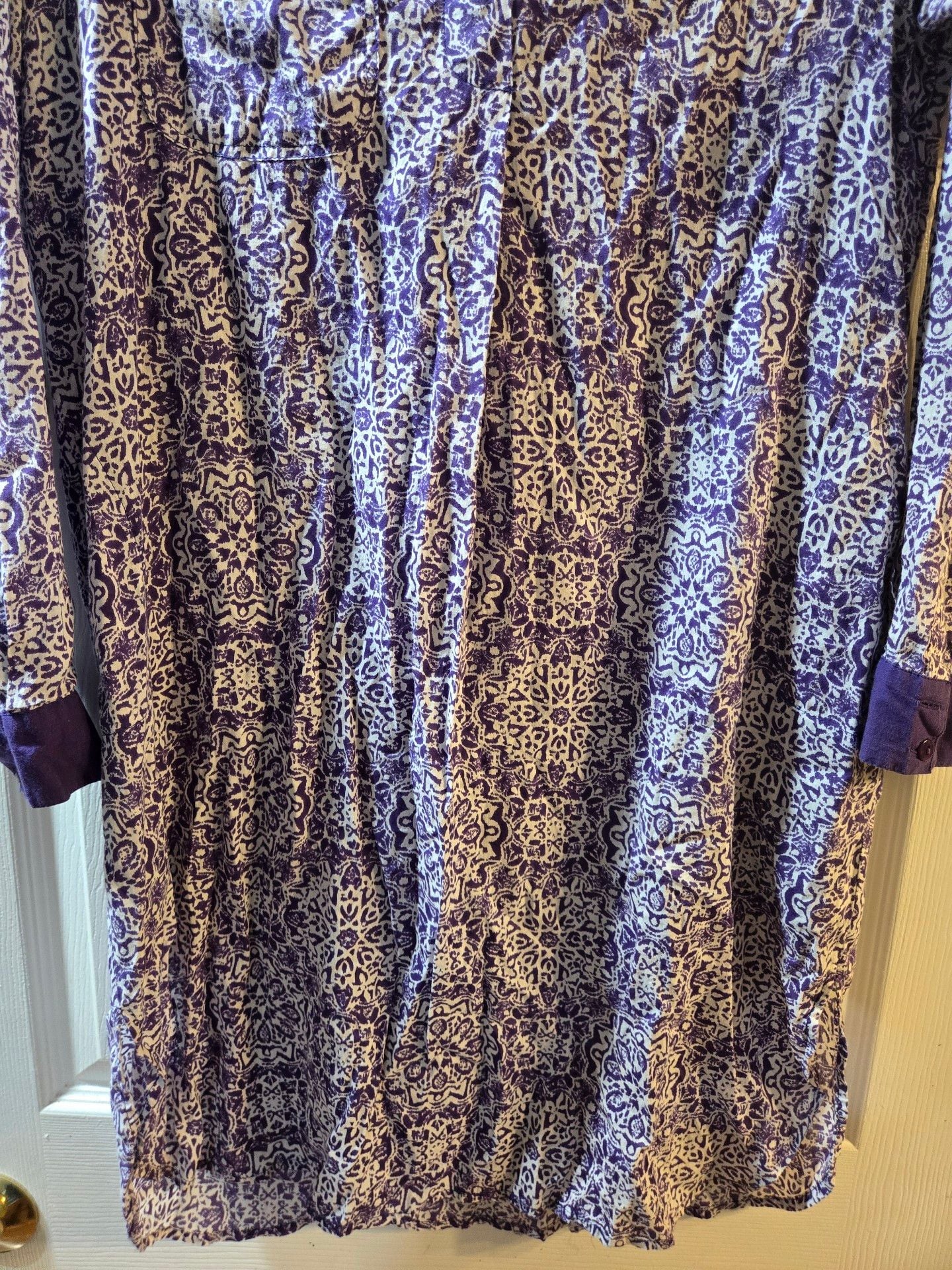 ShiraLeah Chicago Tunic Dress Size M Purple White Print Cotton Long Sleeve 4