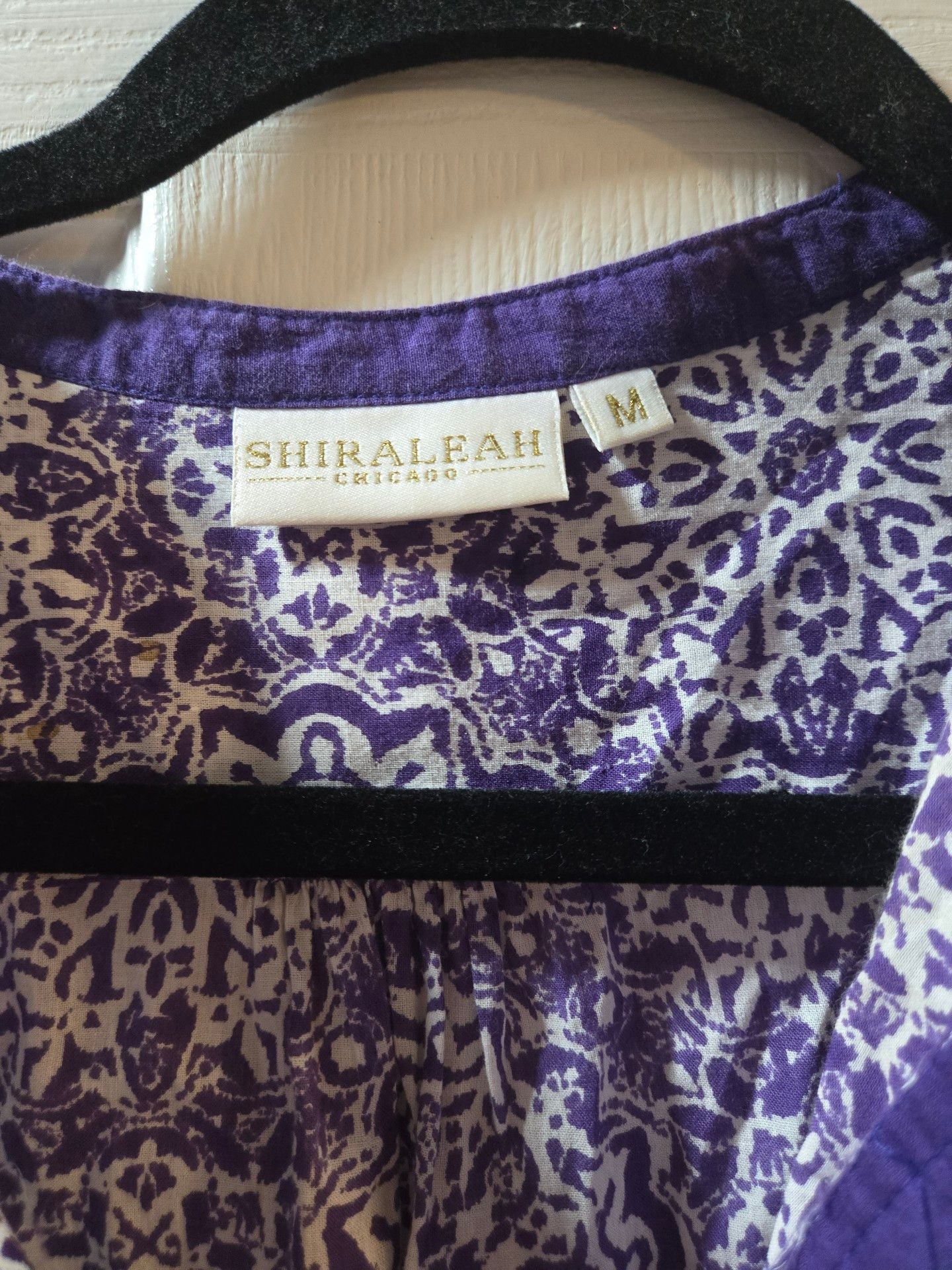 ShiraLeah Chicago Tunic Dress Size M Purple White Print Cotton Long Sleeve 5