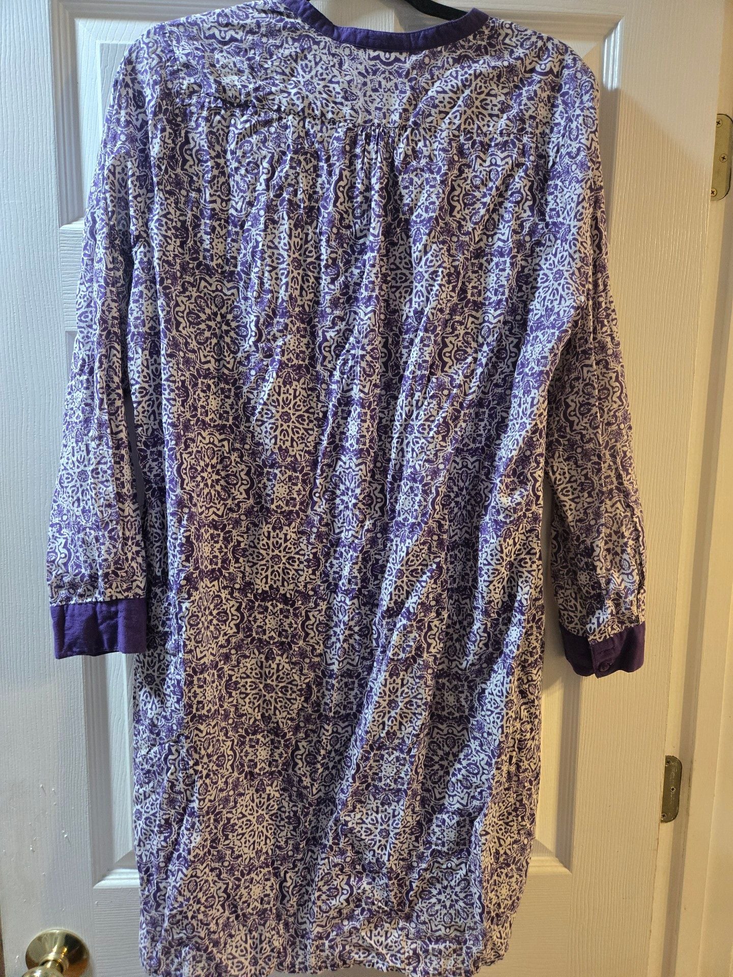 ShiraLeah Chicago Tunic Dress Size M Purple White Print Cotton Long Sleeve 7