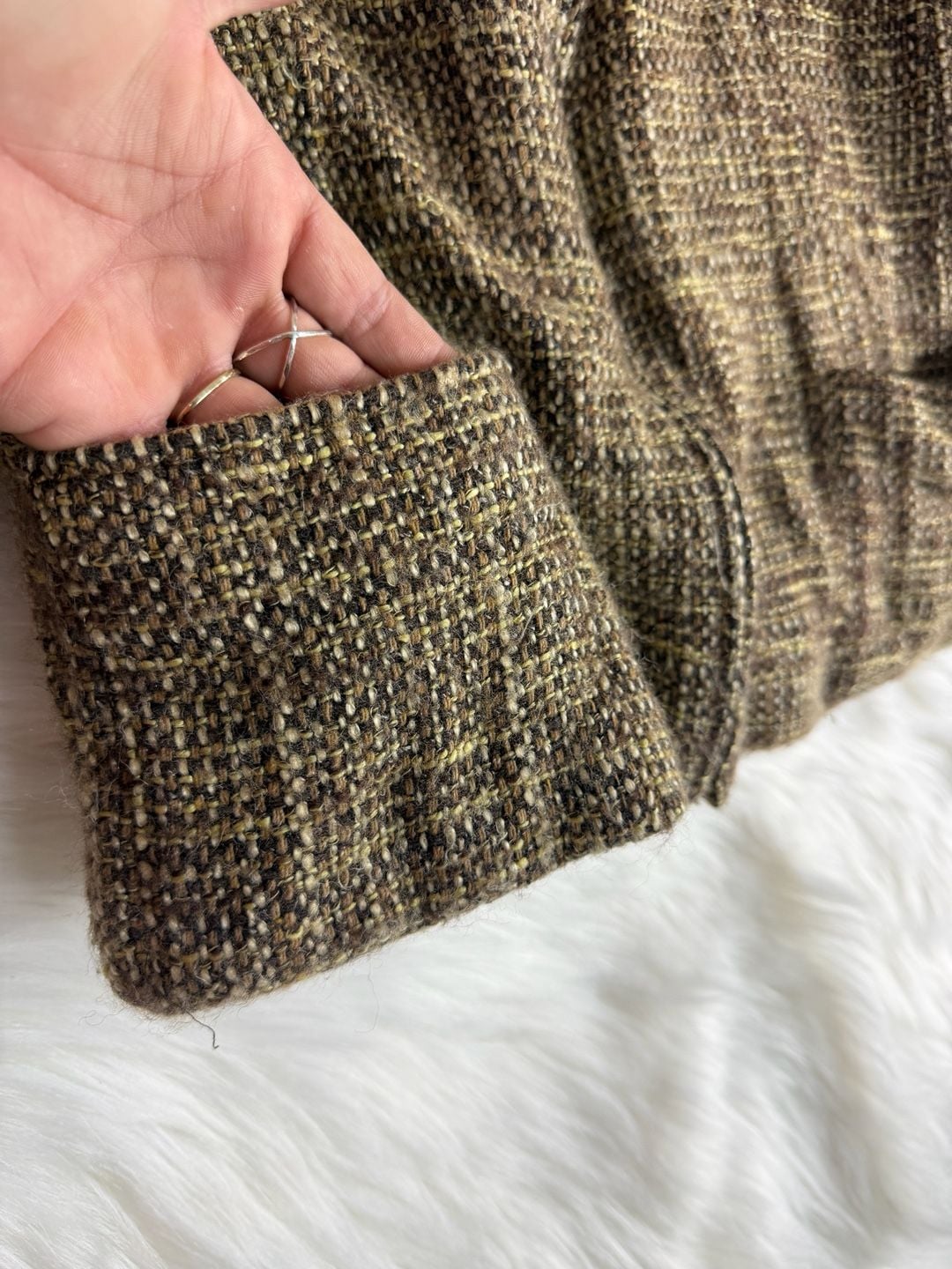 Vintage Jones New York Signature Tweed Blazer Size 10 Brown Zip Jacket 3