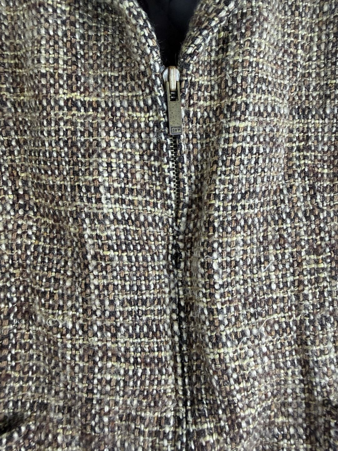 Vintage Jones New York Signature Tweed Blazer Size 10 Brown Zip Jacket 4