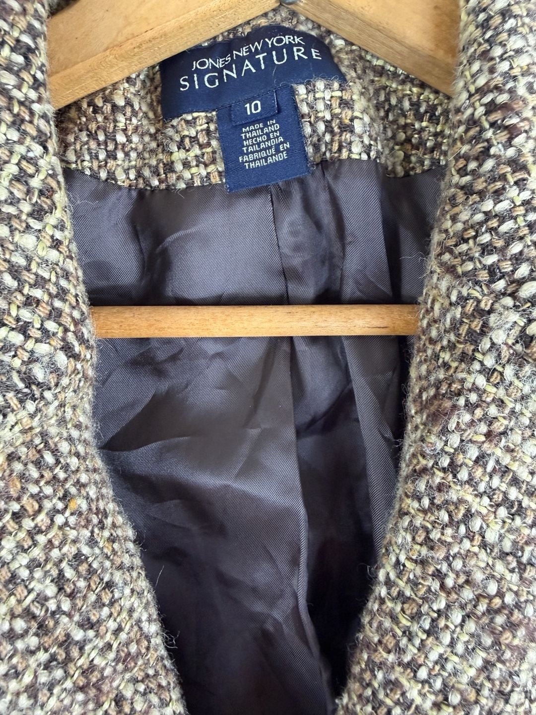 Vintage Jones New York Signature Tweed Blazer Size 10 Brown Zip Jacket 5