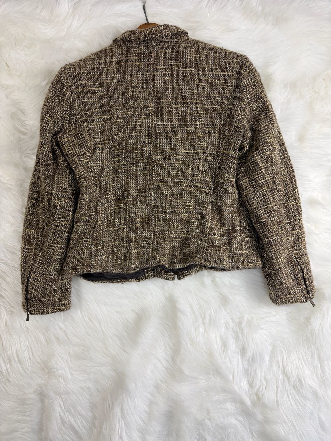 Vintage Jones New York Signature Tweed Blazer Size 10 Brown Zip Jacket 6