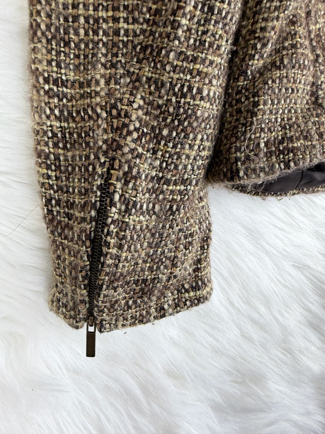 Vintage Jones New York Signature Tweed Blazer Size 10 Brown Zip Jacket 7