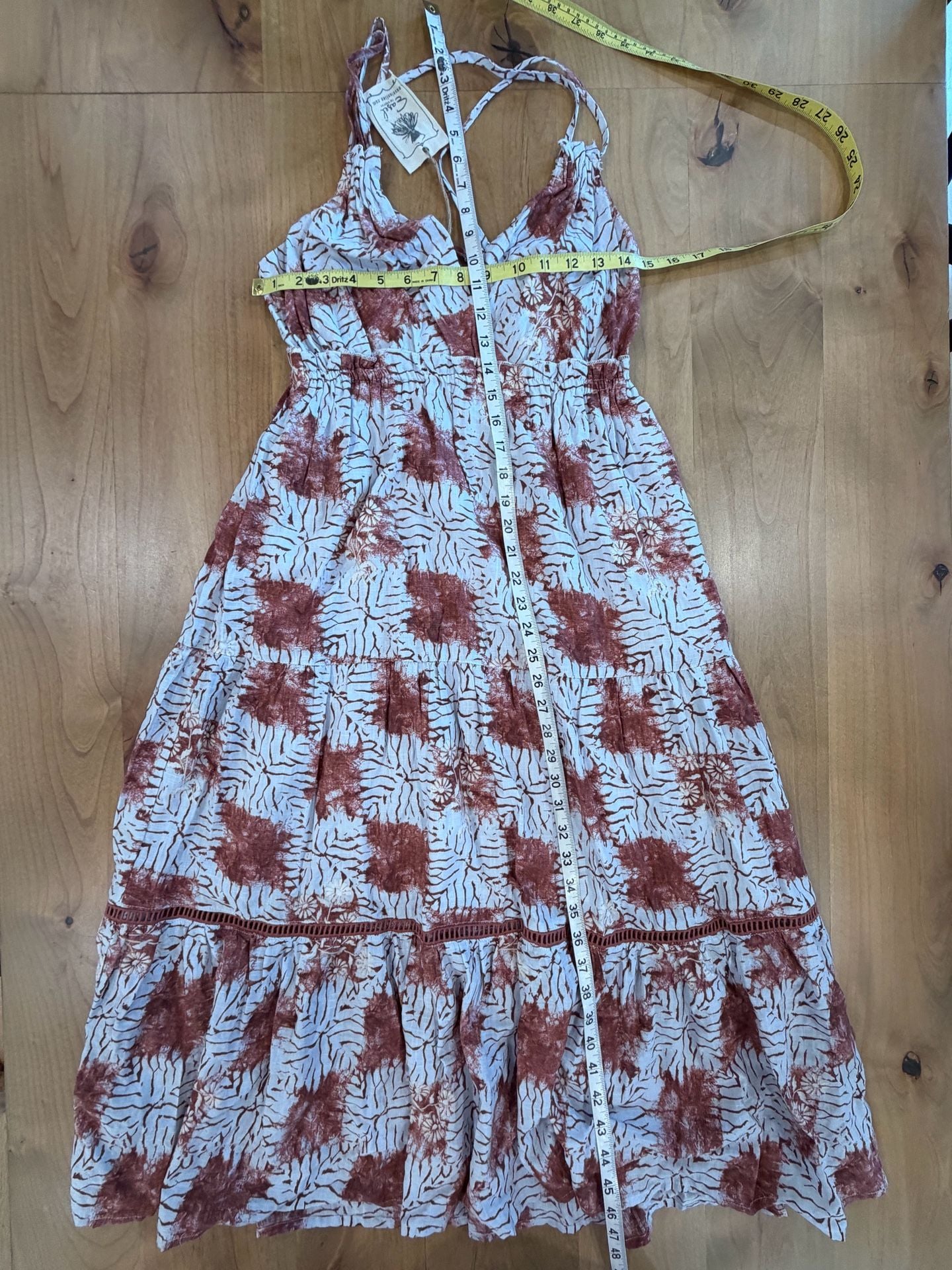 Easel Los Angeles Maxi Dress Brown Botanical Print Halter Tiered 2