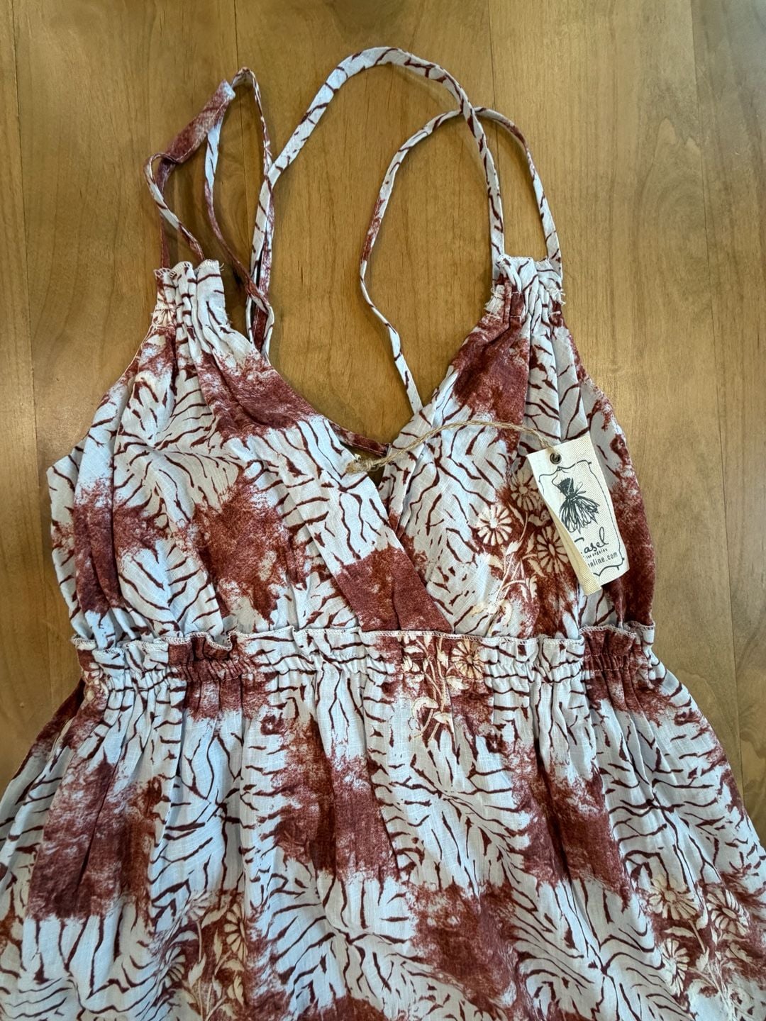 Easel Los Angeles Maxi Dress Brown Botanical Print Halter Tiered 4
