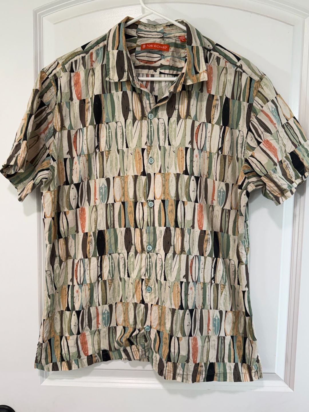 Tori Richard Surfboard Print Hawaiian Aloha Shirt Coastal Resort Size L 2