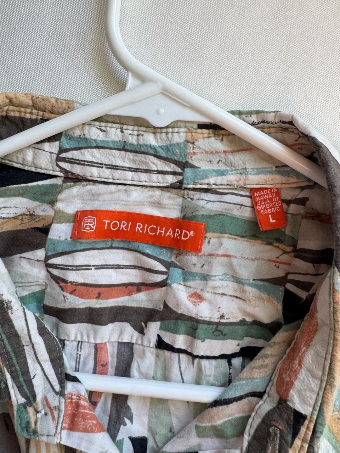 Tori Richard Surfboard Print Hawaiian Aloha Shirt Coastal Resort Size L 4
