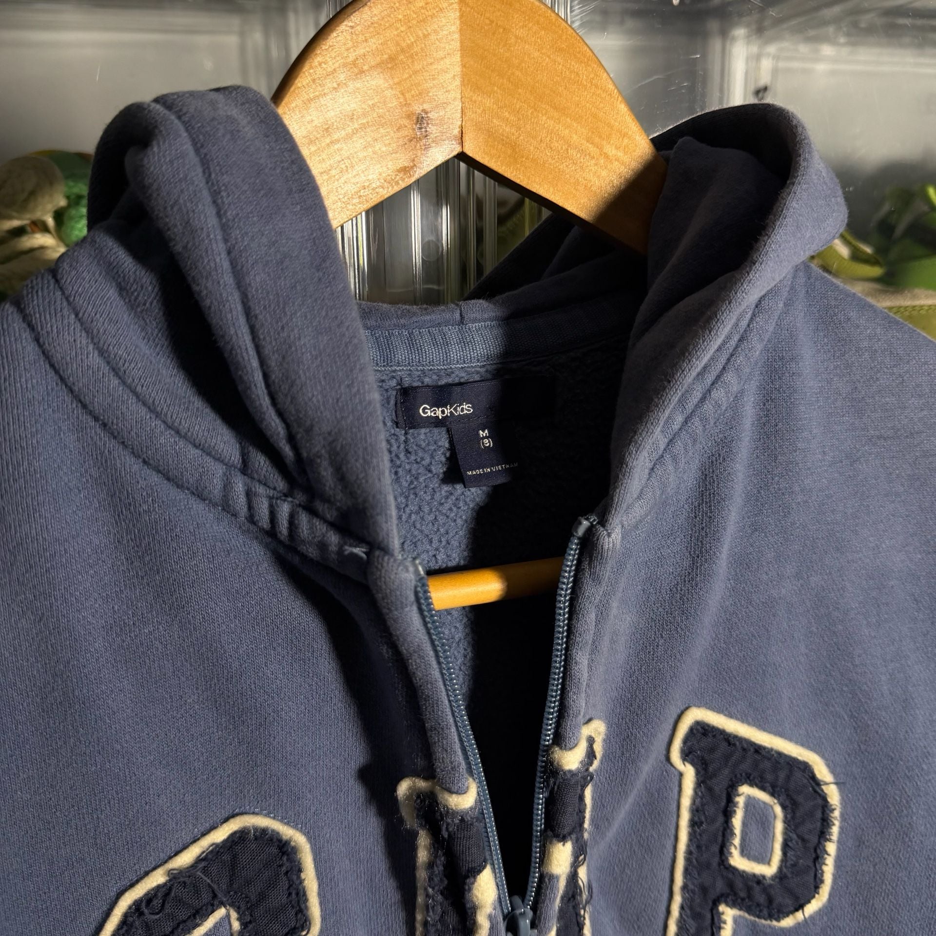 GapKids Zip Up Hoodie Size M 8 Blue Logo Full Zip Sweatshirt 4