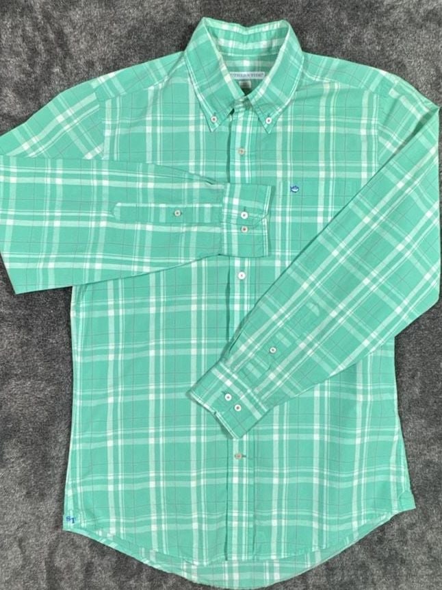 Southern Tide Plaid Long Sleeve Button Down Shirt Size S Classic Fit Green 3
