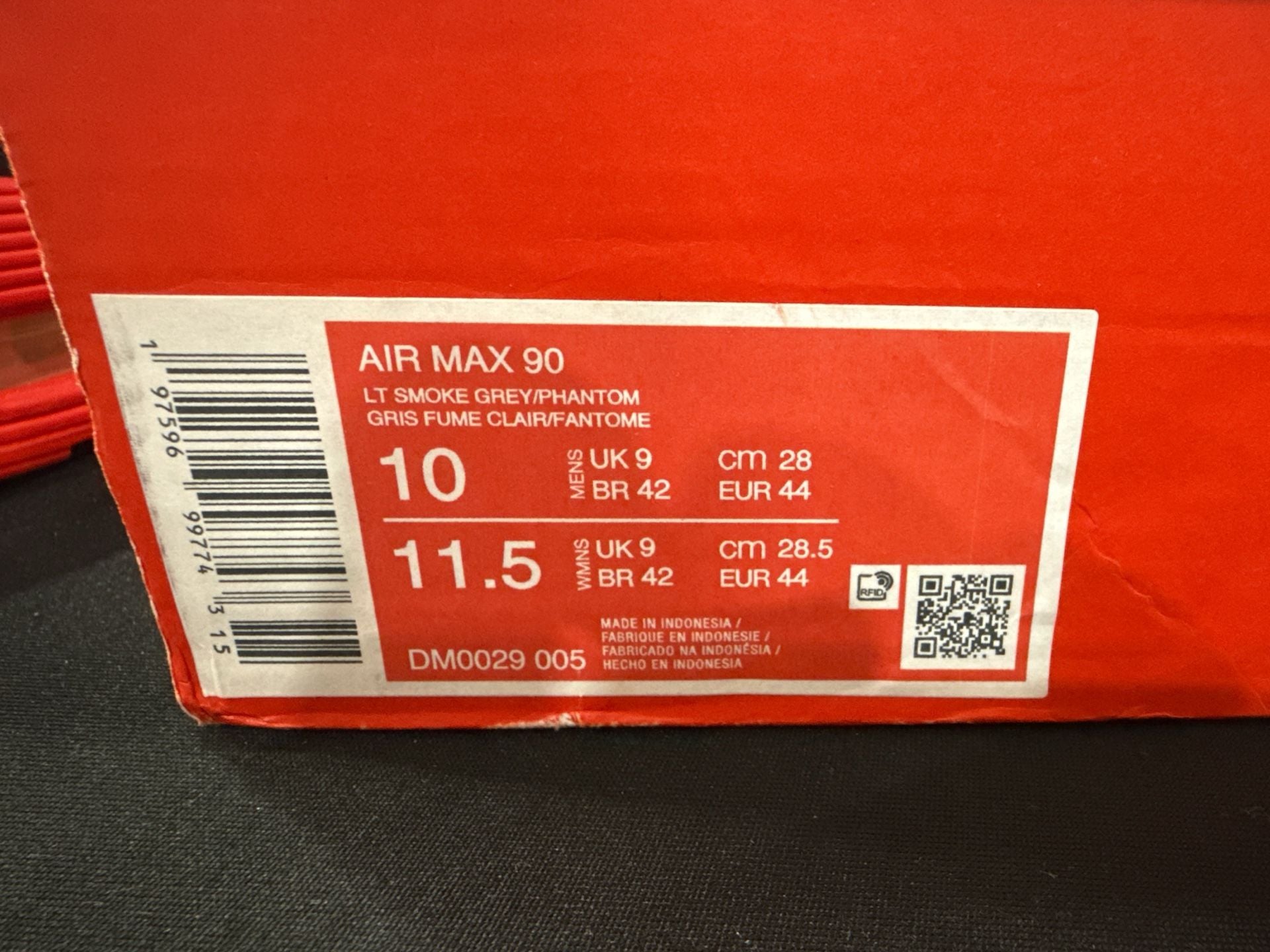 Nike Air Max 90 Size 10 Lt Smoke Grey Phantom USA Navy Red Sneakers 5