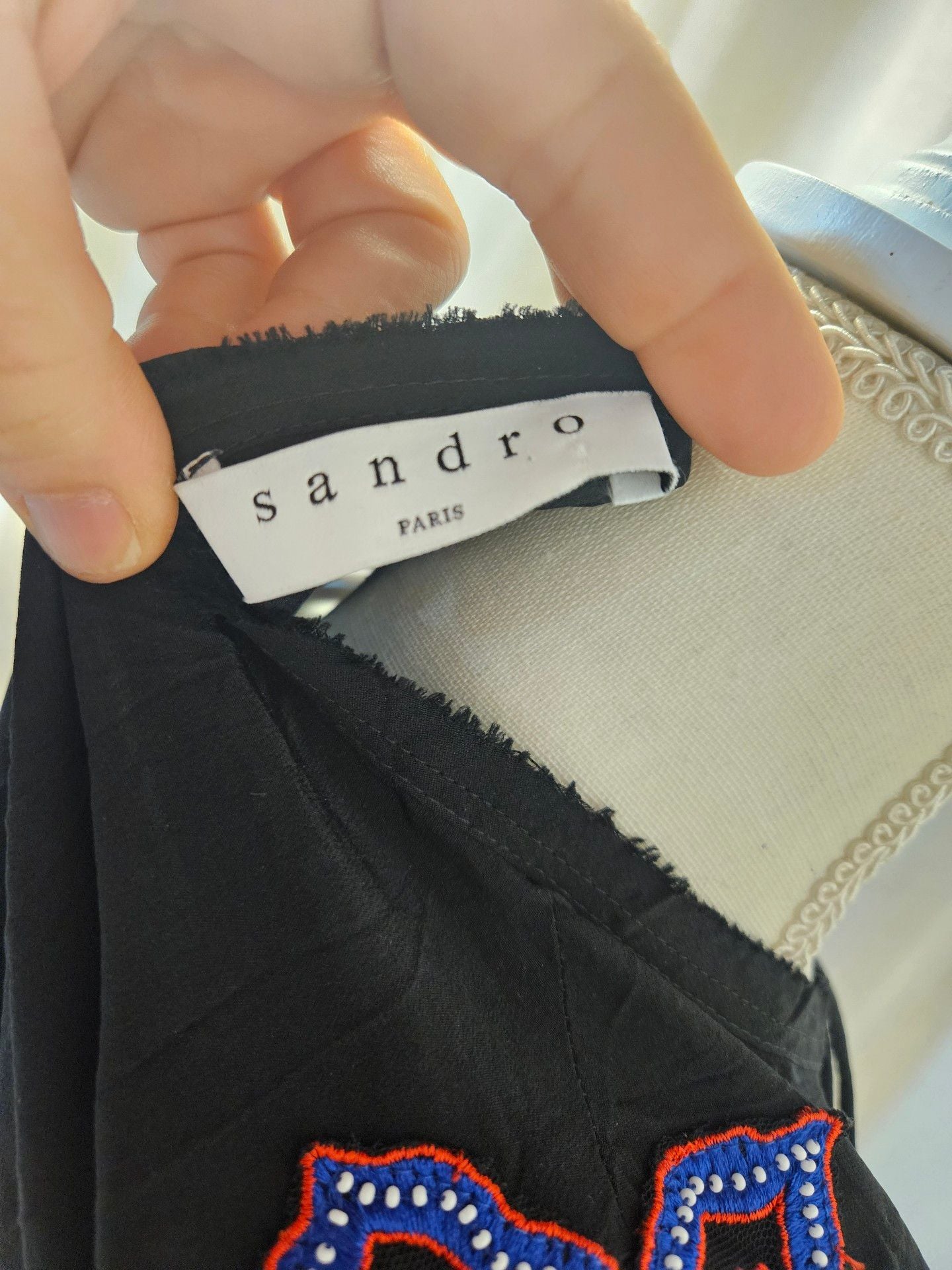 Sandro Paris Silk Embroidered Shoulder Cutout Blouse Black size 1 10