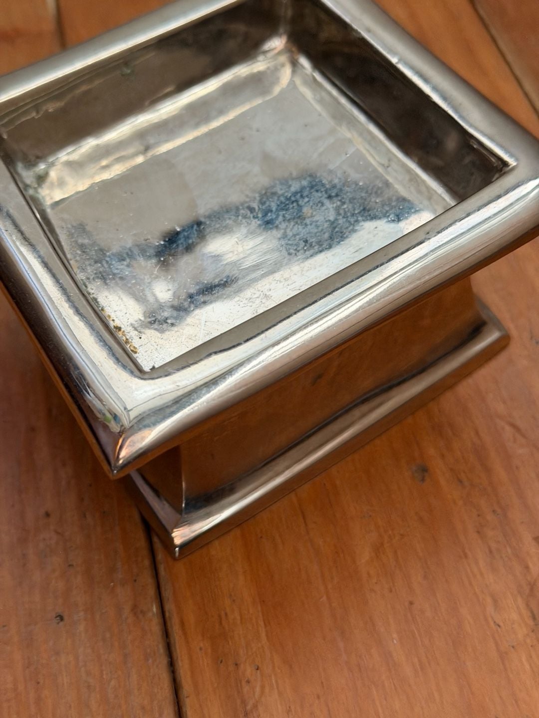 Vintage Silver Tone Metal Square Decor Dish Candle Dish Made In India 2