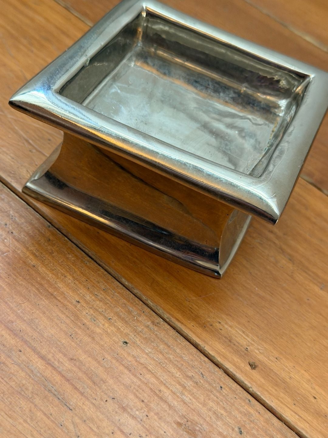 Vintage Silver Tone Metal Square Decor Dish Candle Dish Made In India 3