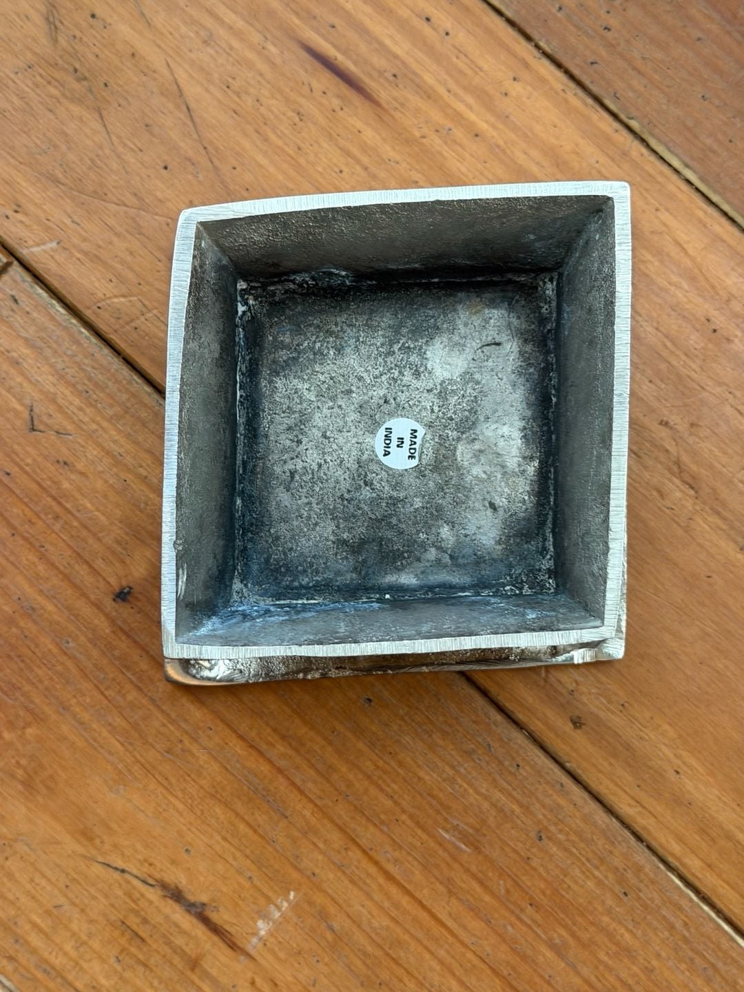 Vintage Silver Tone Metal Square Decor Dish Candle Dish Made In India 4