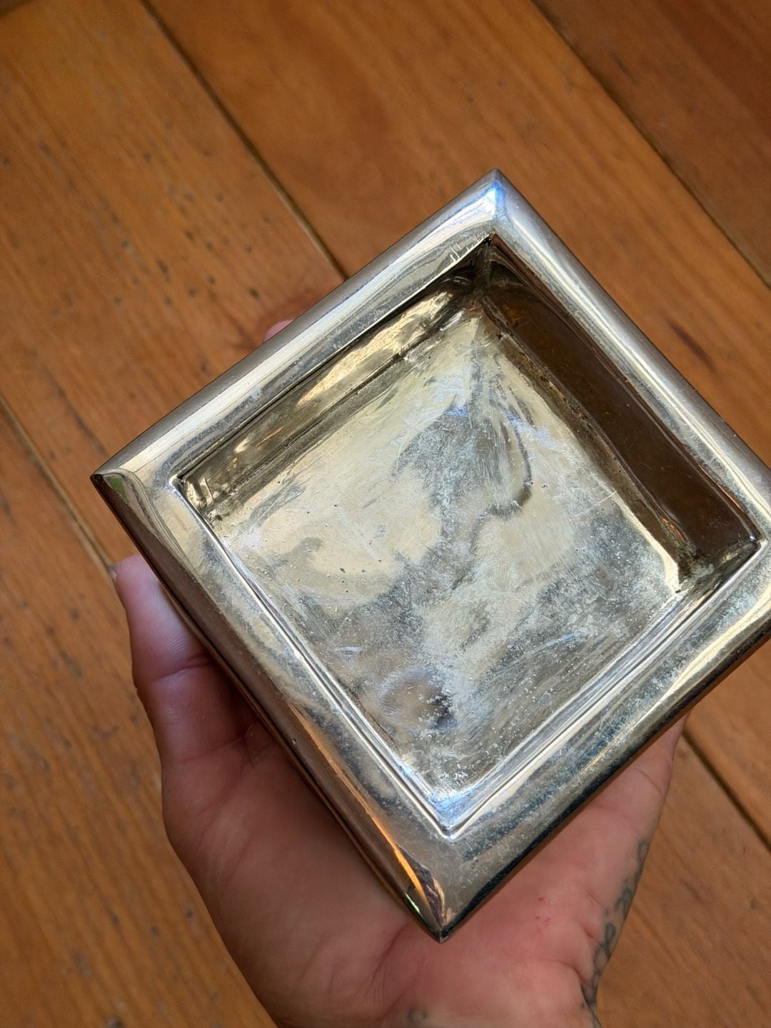 Vintage Silver Tone Metal Square Decor Dish Candle Dish Made In India 5