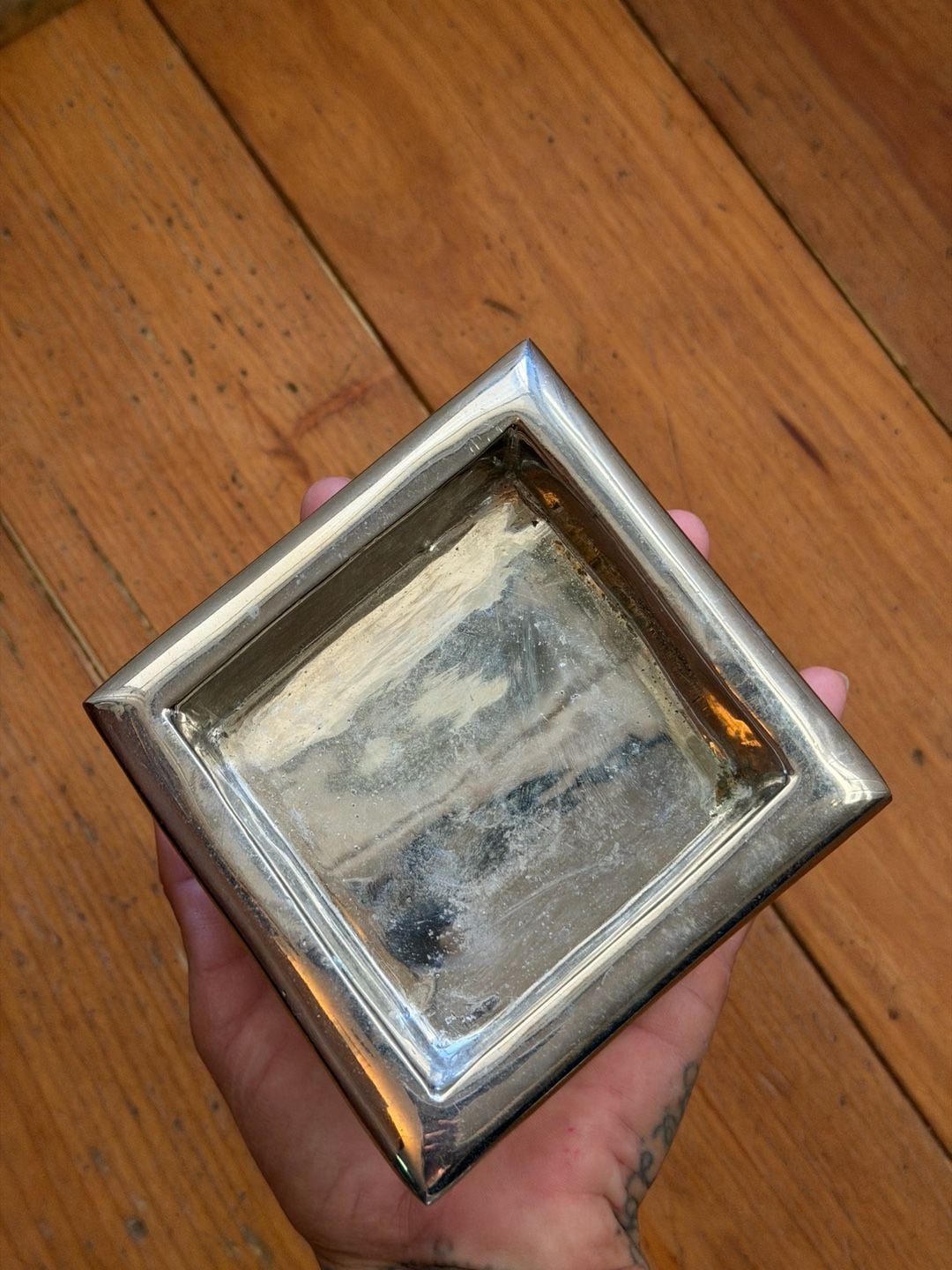 Vintage Silver Tone Metal Square Decor Dish Candle Dish Made In India 6
