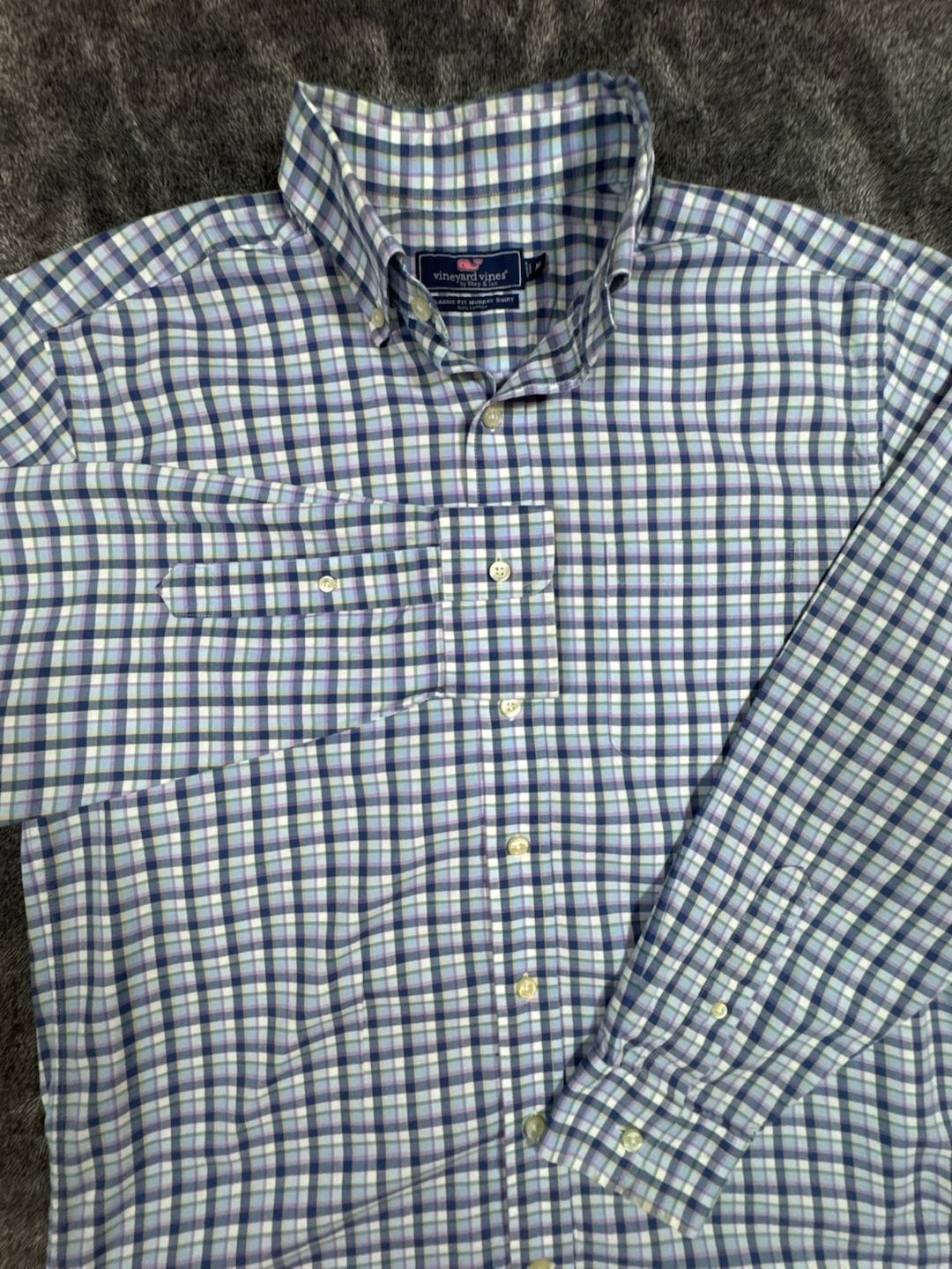 Vineyard Vines Classic Fit Murray Shirt Size M Blue Plaid Long Sleeve Cotton 3