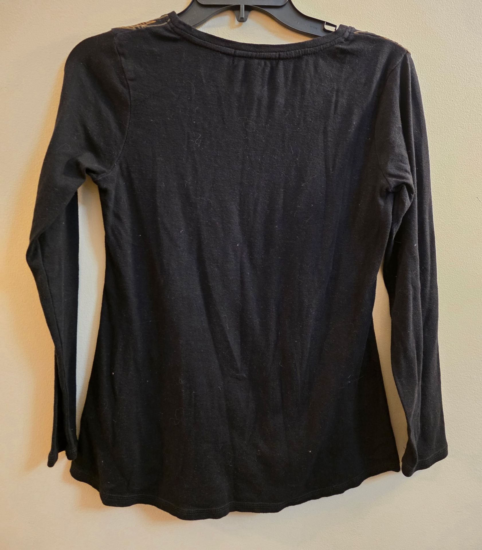 RXB Long Sleeve Graphic Shirt Size M Black Embellished Y2K Scoop Neck 3