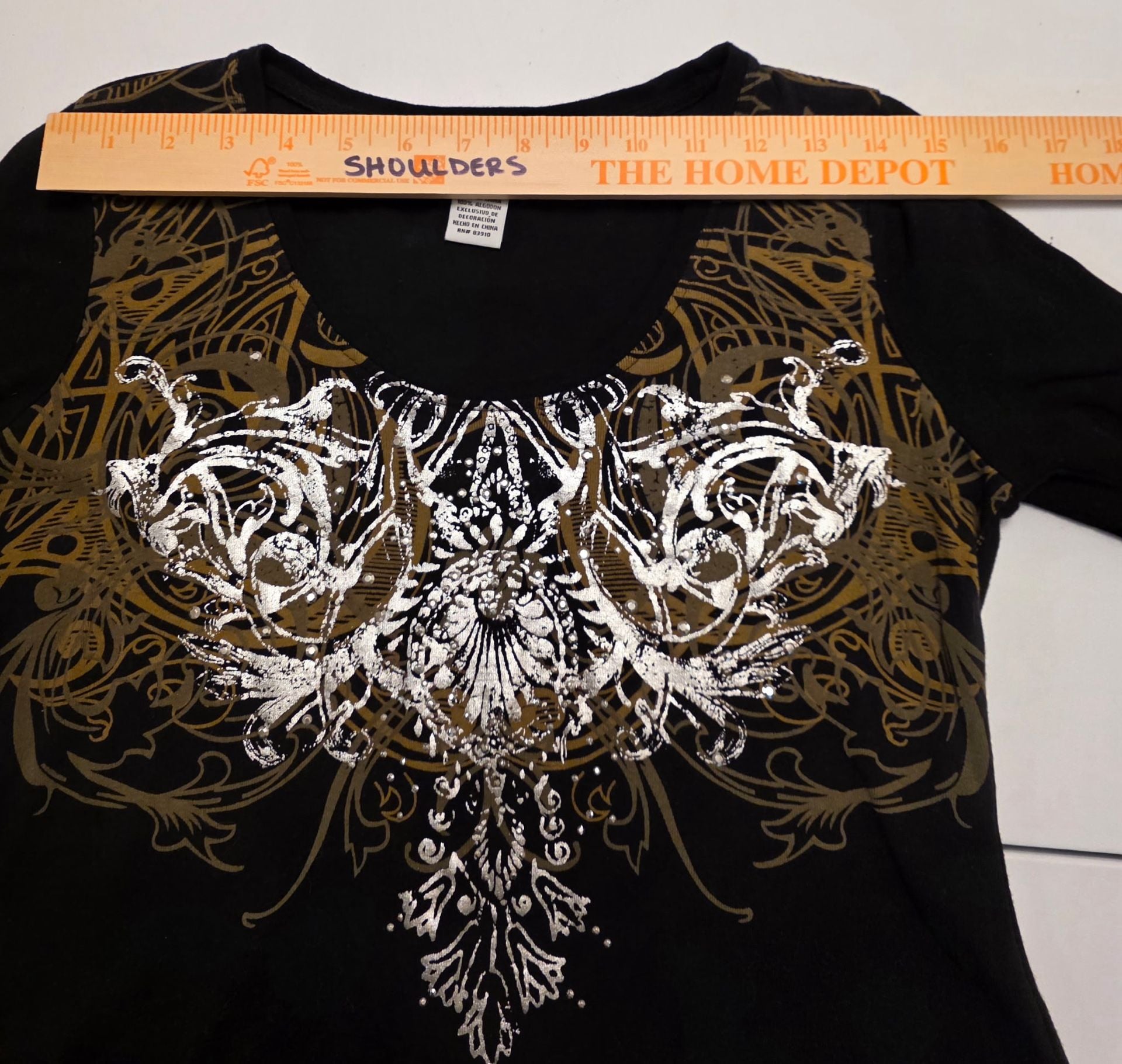 RXB Long Sleeve Graphic Shirt Size M Black Embellished Y2K Scoop Neck 7
