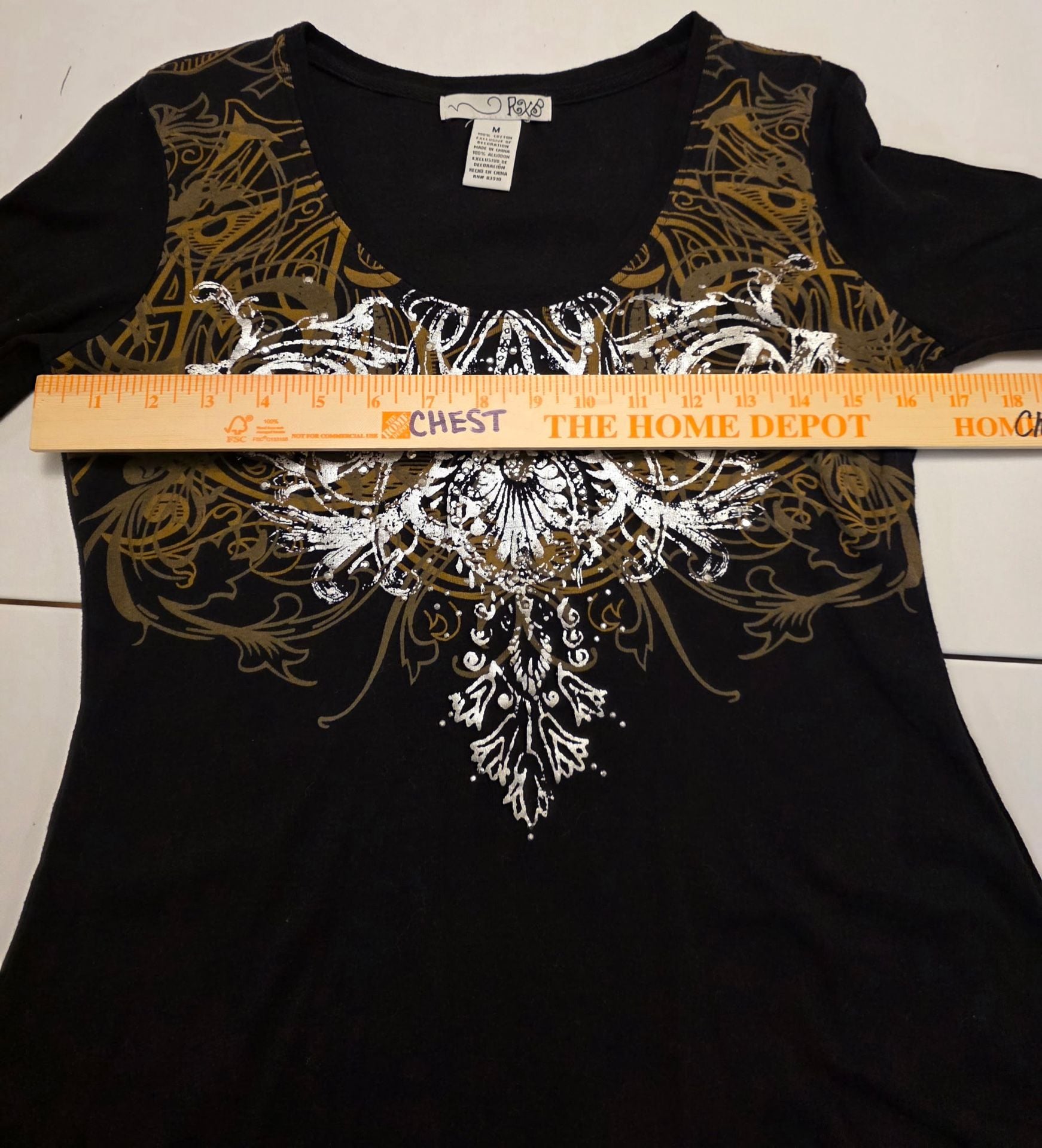 RXB Long Sleeve Graphic Shirt Size M Black Embellished Y2K Scoop Neck 8