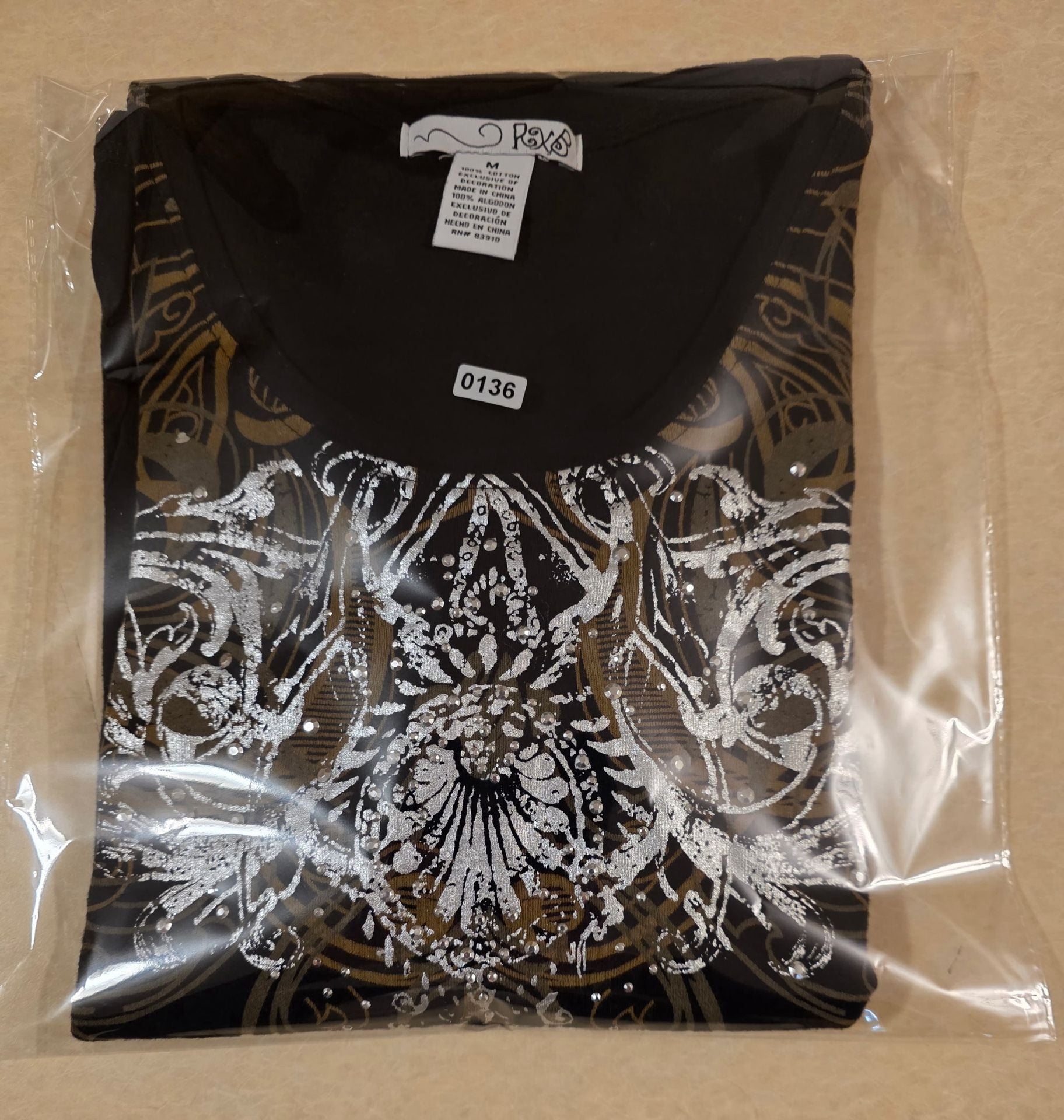 RXB Long Sleeve Graphic Shirt Size M Black Embellished Y2K Scoop Neck 10
