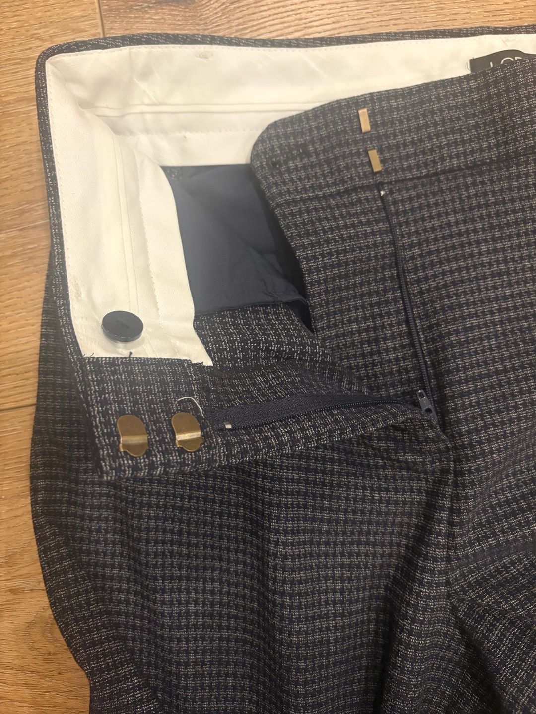 LOFT 8T Tall Women’s High Rise Trouser Pants Navy White Houndstooth Wide Leg 9