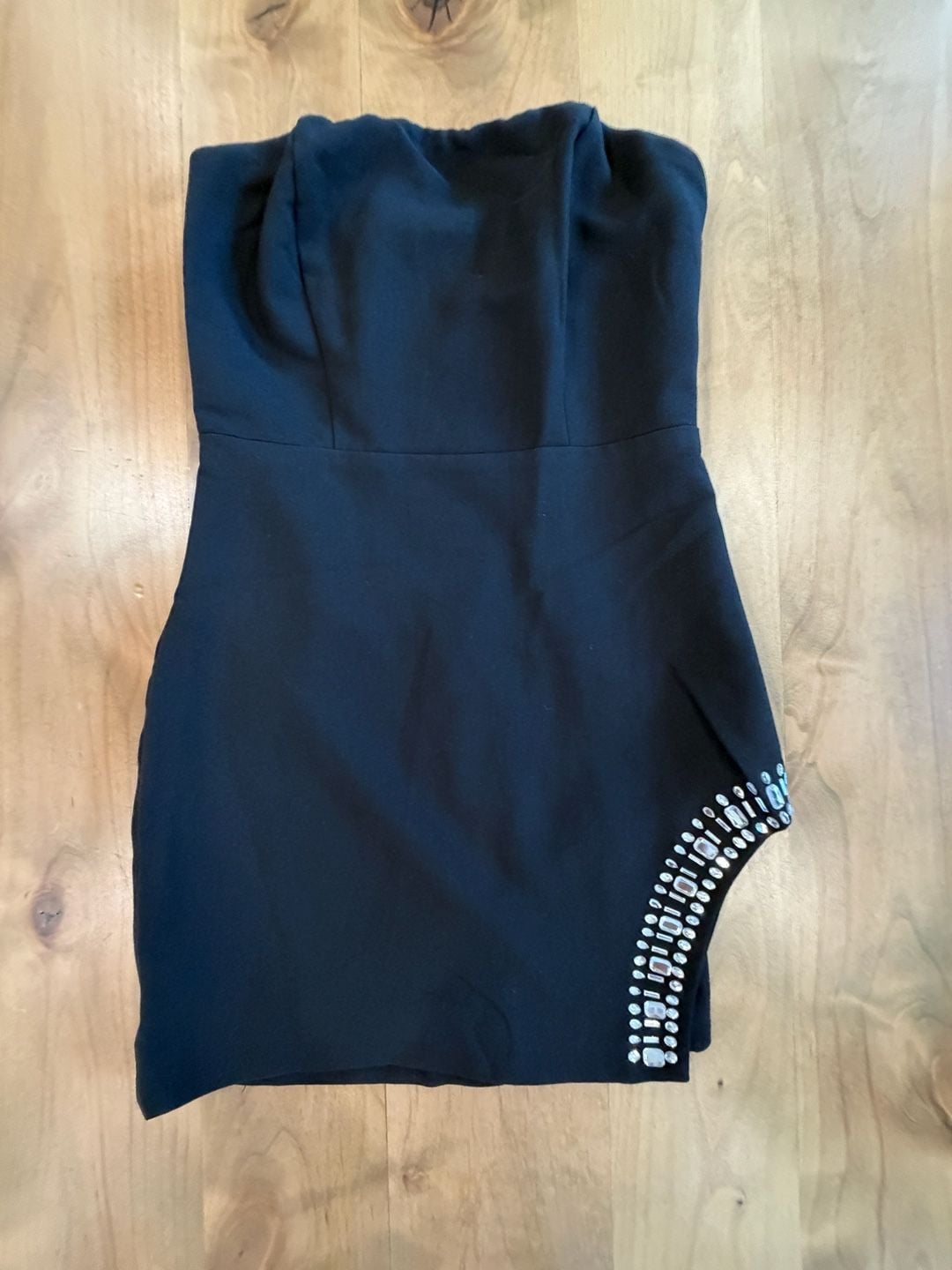 Do + Be Rhinestone Slit Strapless Dress Size S Black 2