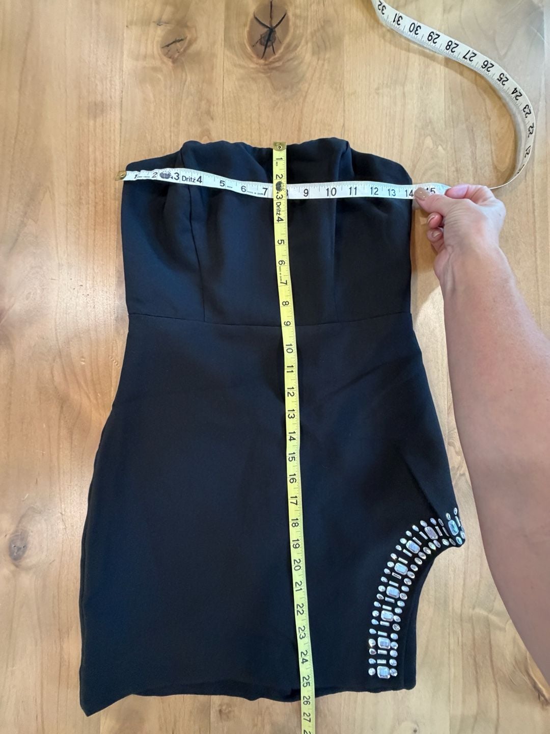 Do + Be Rhinestone Slit Strapless Dress Size S Black 3