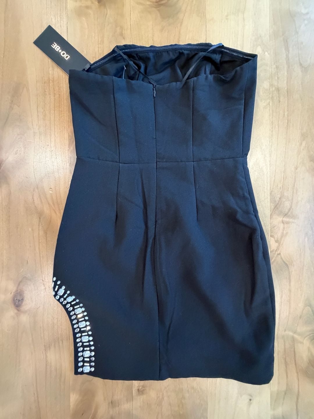 Do + Be Rhinestone Slit Strapless Dress Size S Black 4