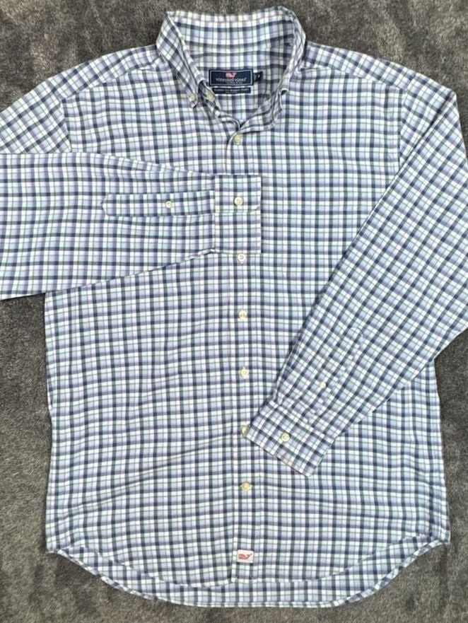 Vineyard Vines Classic Fit Murray Shirt Size M Blue Plaid Long Sleeve Cotton 4