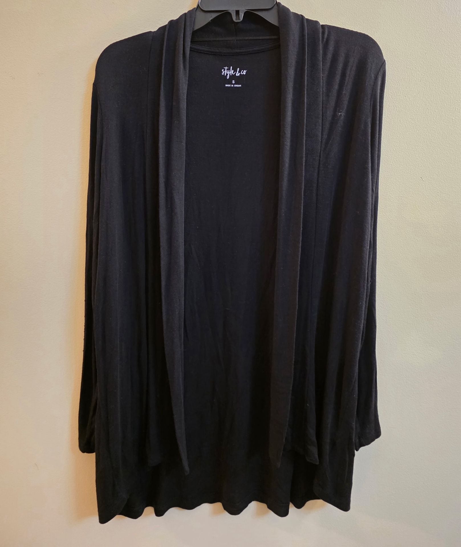Style & Co Cardigan Size S Black Open Front Draped Long Sleeve 2