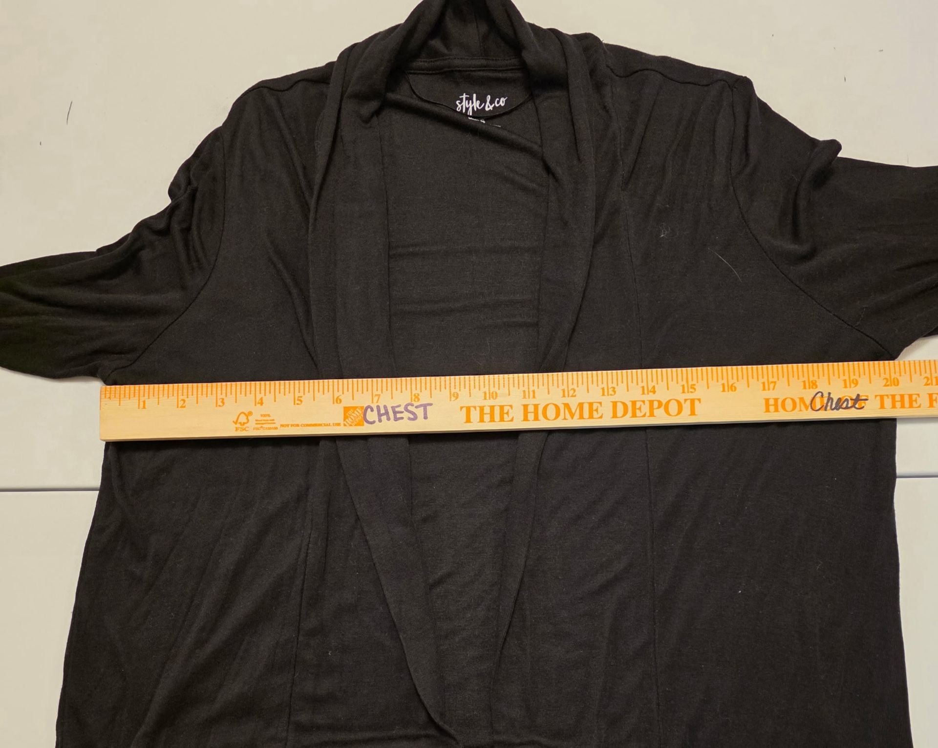 Style & Co Cardigan Size S Black Open Front Draped Long Sleeve 8