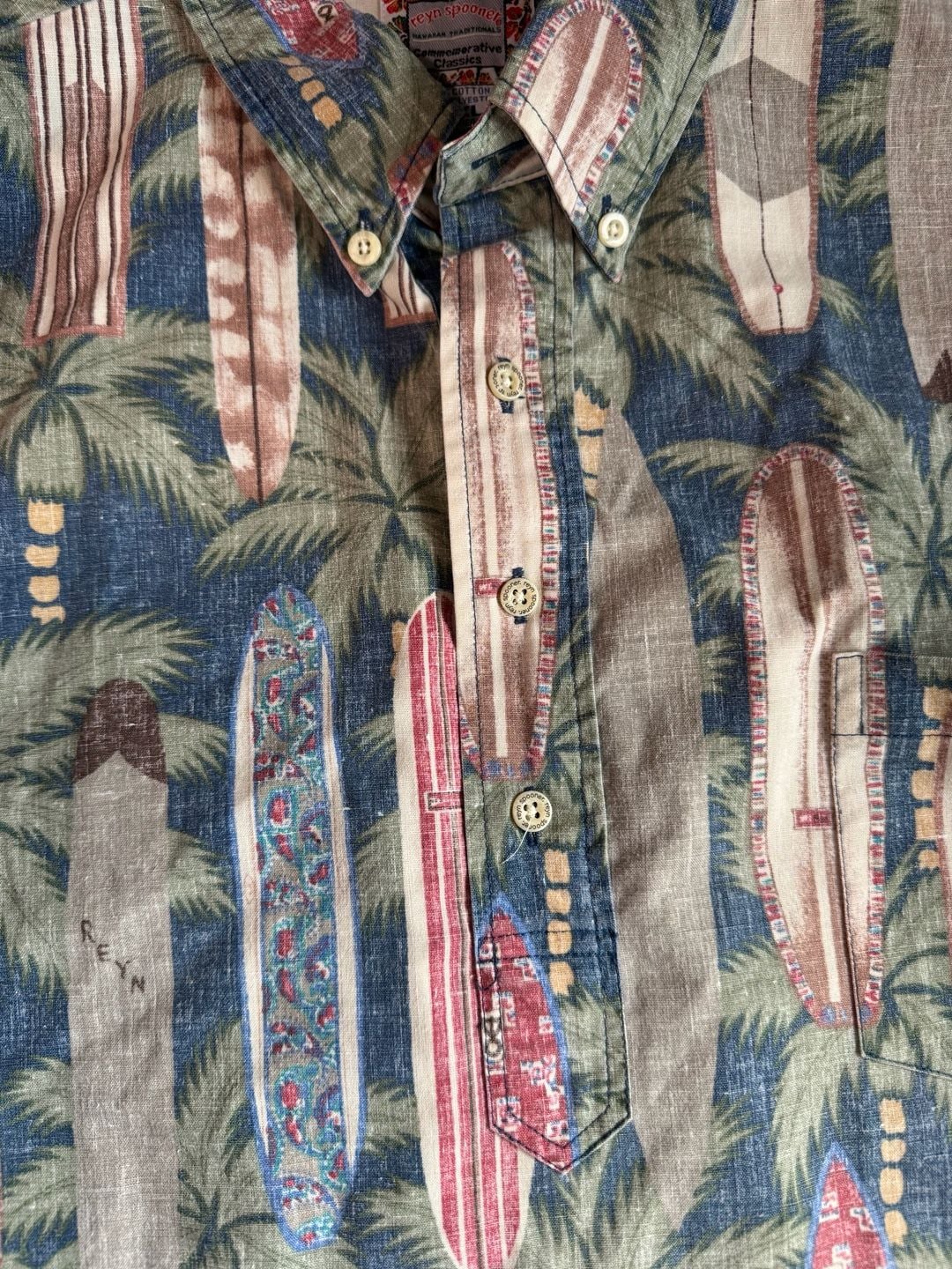 Reyn Spooner Surfboard Hawaiian Aloha Shirt Palm Tree Coastal Size XXL 8