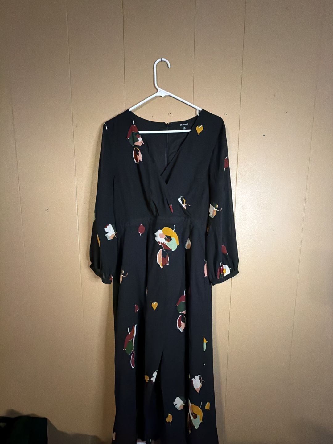 Madewell Maxi Dress Size 10 Black Floral Long Sleeve V-Neck 3