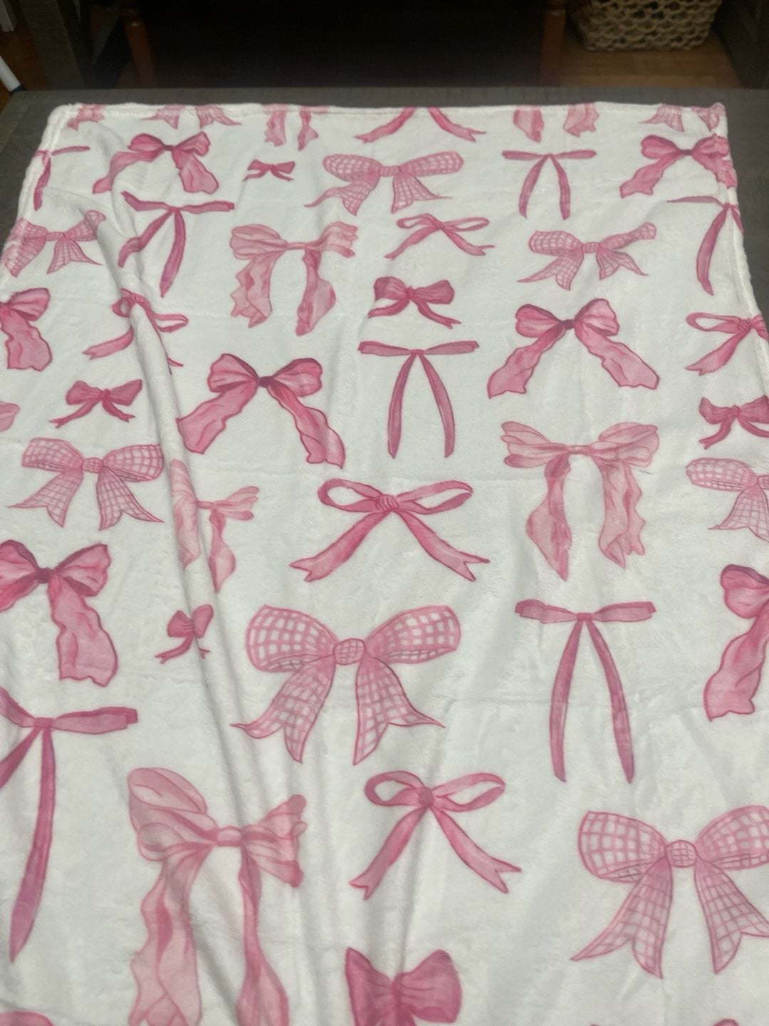 Baby blanket Pink Bow Coquette Flannel Throw Blanket White Soft Fleece Bed Couch 2
