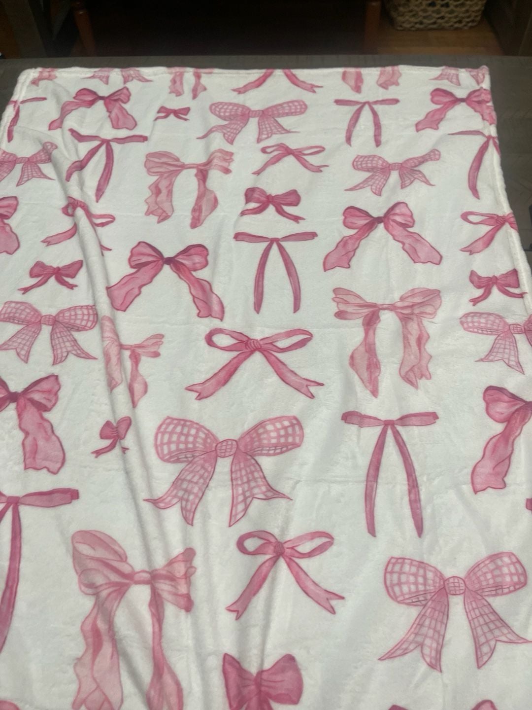 Baby blanket Pink Bow Coquette Flannel Throw Blanket White Soft Fleece Bed Couch 4