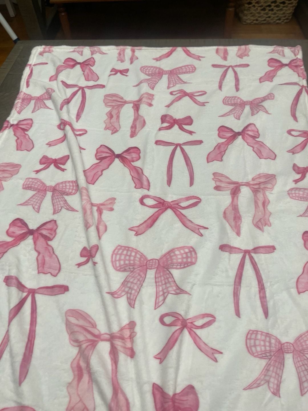 Baby blanket Pink Bow Coquette Flannel Throw Blanket White Soft Fleece Bed Couch 6