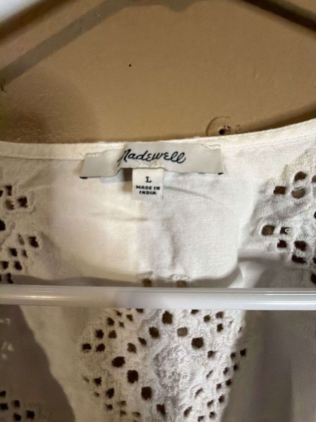 Madewell Eyelet Flutter-Sleeve Top Size L White Button Front Blouse 3