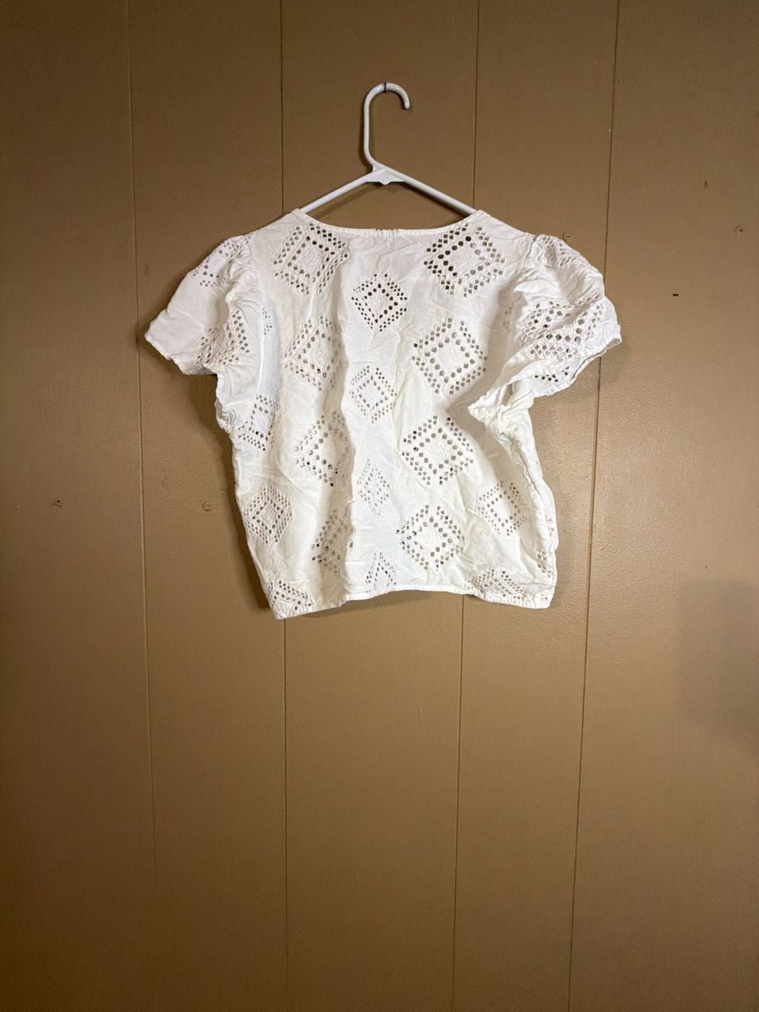 Madewell Eyelet Flutter-Sleeve Top Size L White Button Front Blouse 4