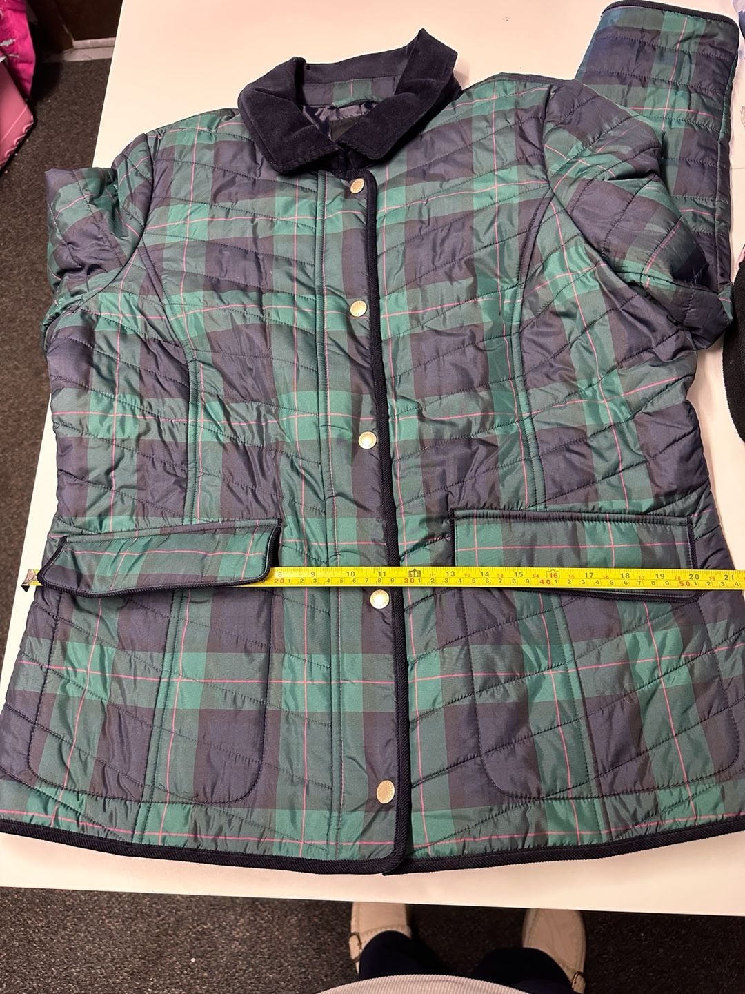 Talbots Quilted Black Watch Plaid Barn Jacket with Corduroy Collar 10