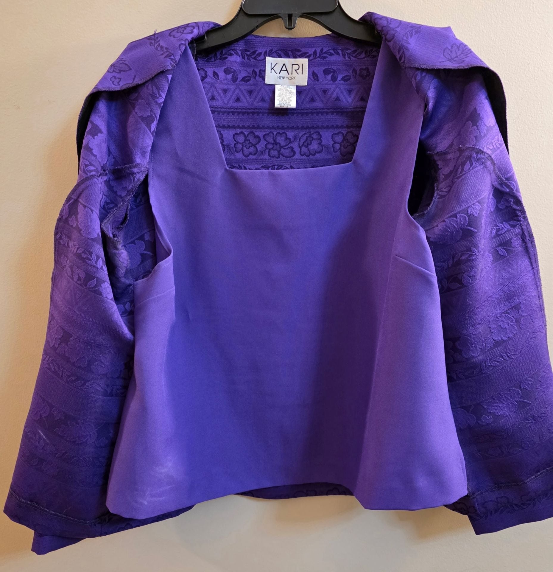 KARI New York Open Front Jacket Size 14p purple Floral Jacquard 4