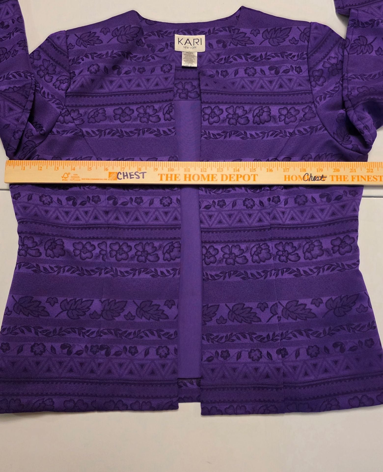 KARI New York Open Front Jacket Size 14p purple Floral Jacquard 9