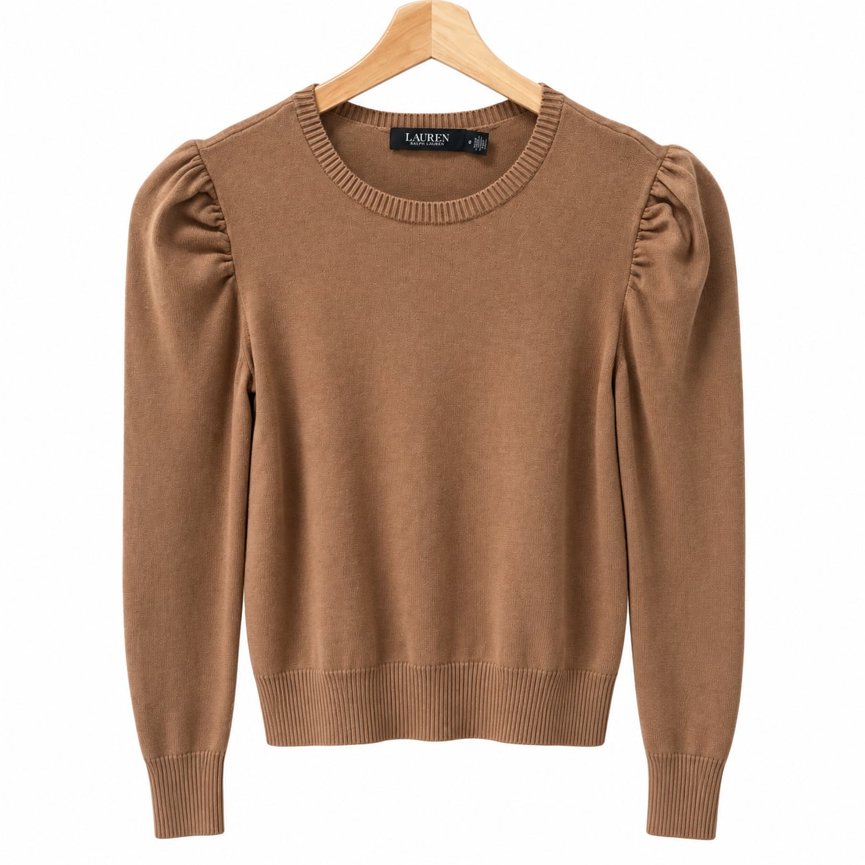 LAUREN Ralph Lauren Tan Puff Sleeve Crew Neck Sweater 2
