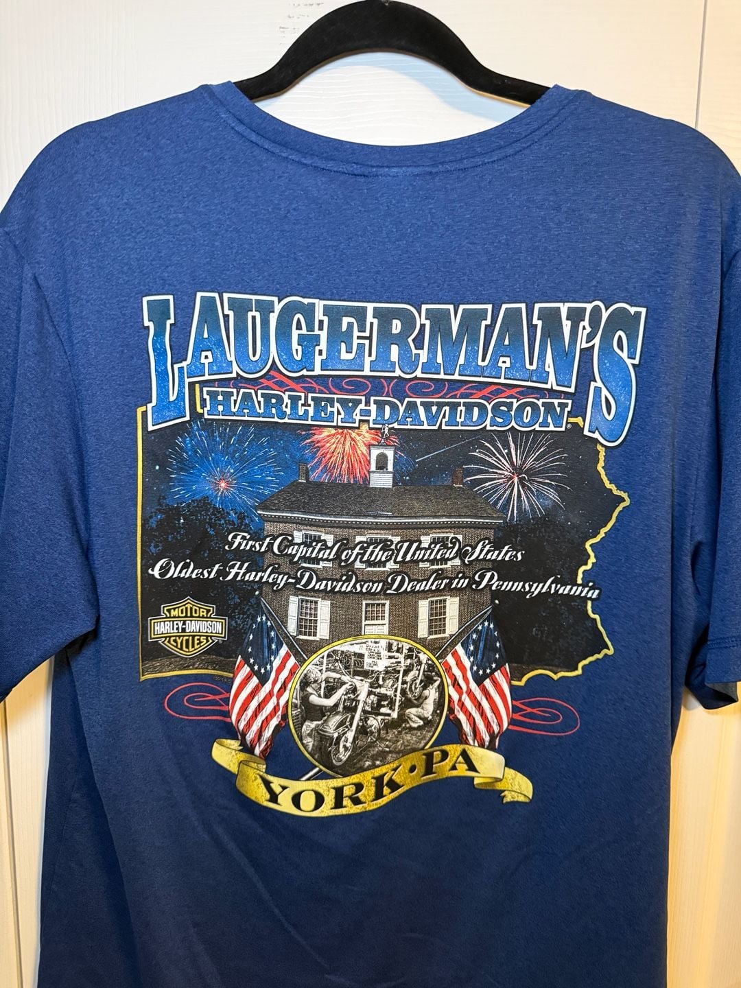 Harley-Davidson Laugerman's York PA Performance T-Shirt Blue Motorcycle Biker 6